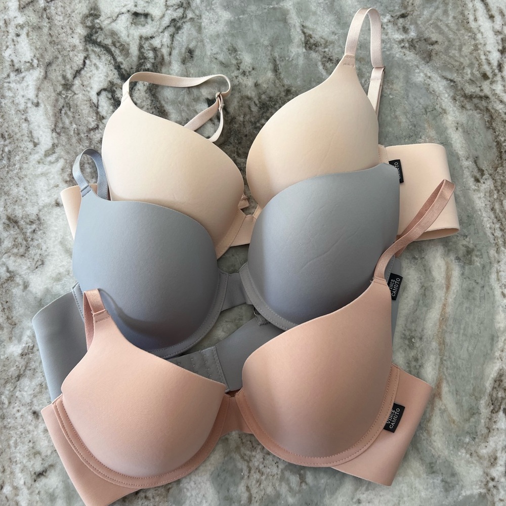3 Vince Camuto Cream and Gray T-Shirt Bras 
Intimates Collection